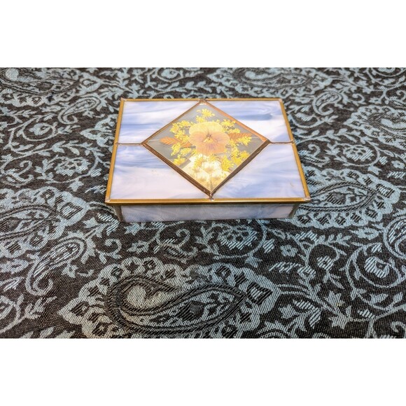 Vintage Stained Glass and Pressed Flower Jewelry Box - Picture 6 of 8